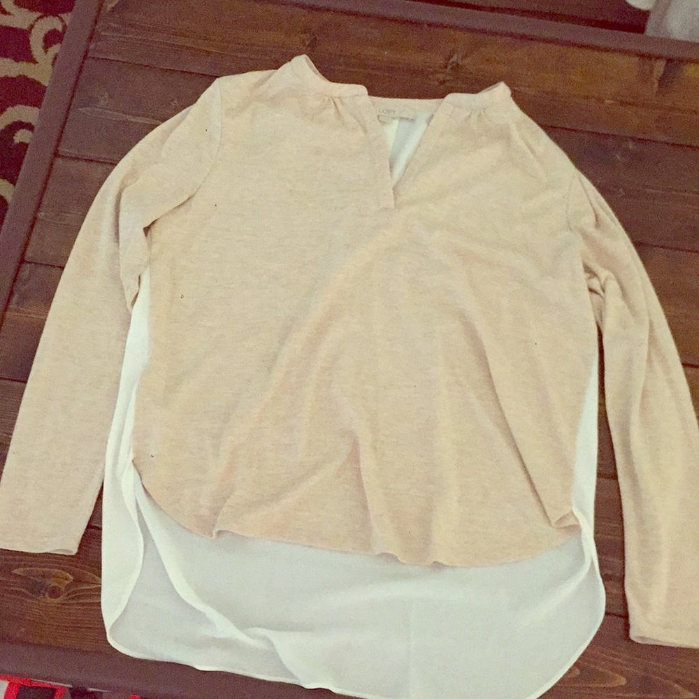 Tan Blouse with White Sheer Back